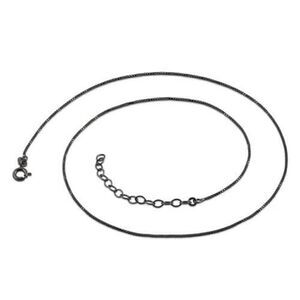 Black Rhodium Sterling Silver 16" Box Chain 0.8MM with Extension